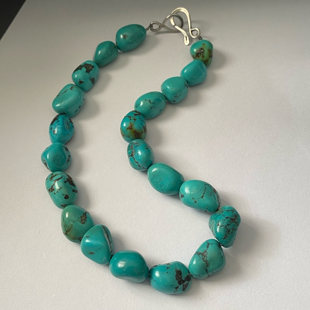 Vintage Sterling Silver Turquoise Nugget Beaded Necklace